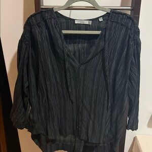 Vince Black and Gray Striped Blouse